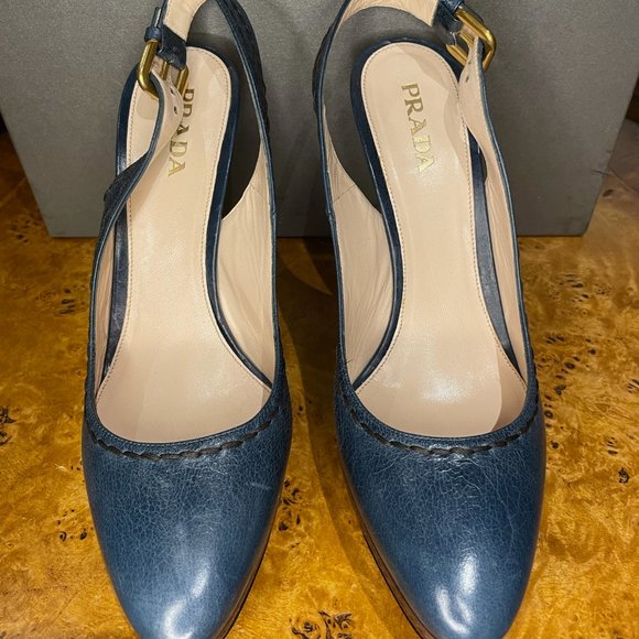 Prada closed toe blue platform slingback - Picture 1 of 5